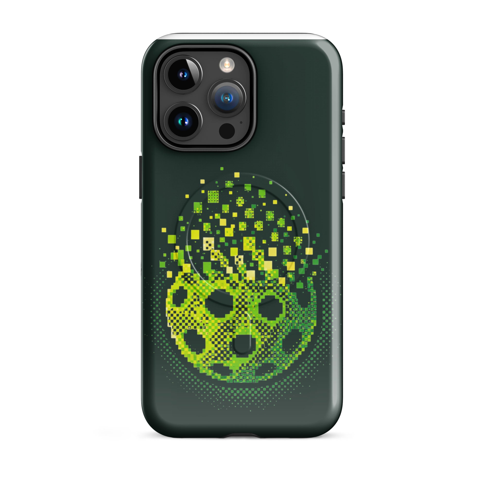PeaMac Pickleball Matrix Burst Pickleball Phone Case for iPhone 15 Pro Max, glossy MagSafe tough case with pickleball design.
