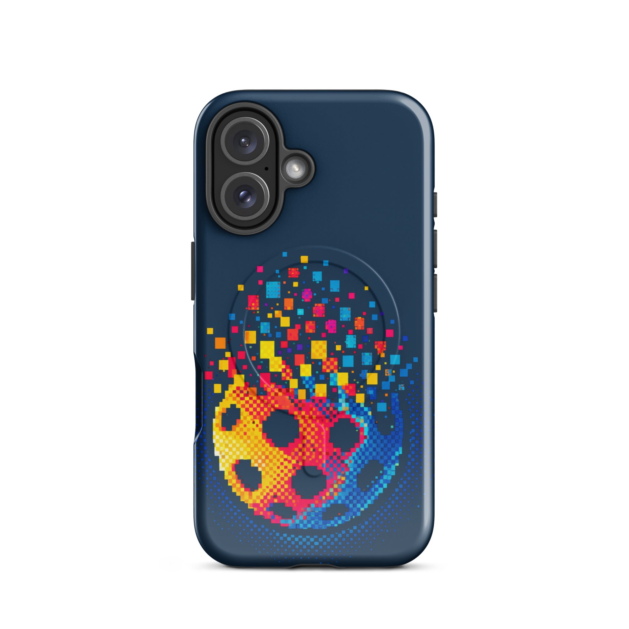 PeaMac Pickleball Tees Matrix Burst Pickleball Case for iPhone 16 with MagSafe tough, glossy phone case, front view