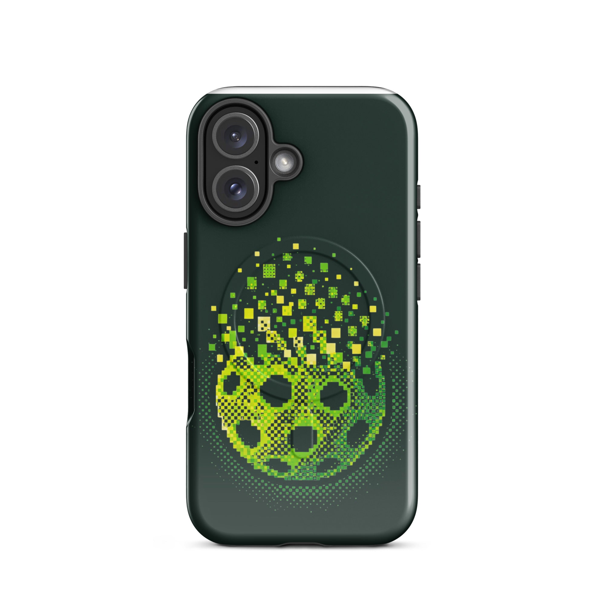 PeaMac Pickleball Matrix Burst MagSafe tough phone case for iPhone 16, glossy finish with pickleball-themed design.