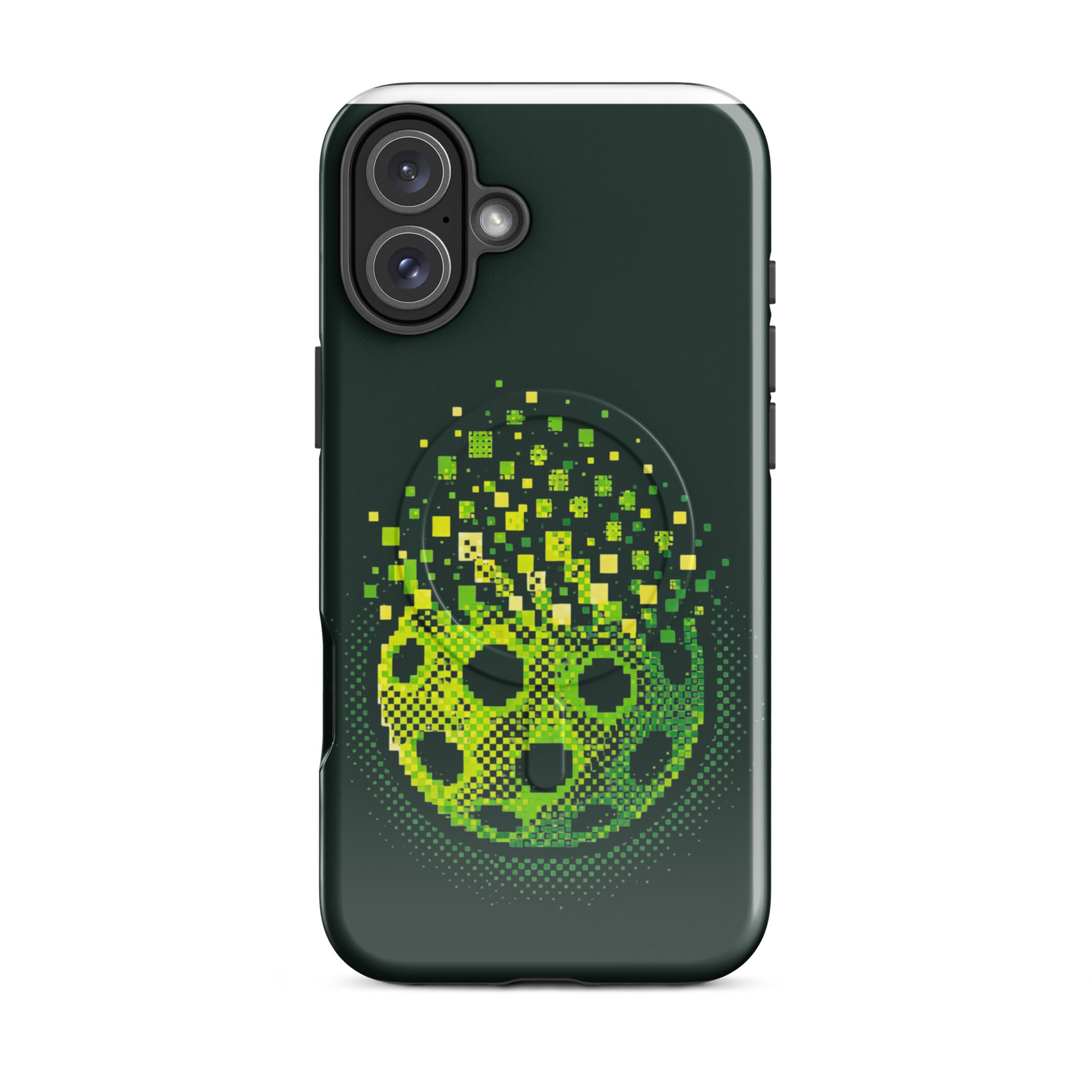 PeaMac Pickleball Matrix Burst Pickleball Phone Case for iPhone 16 Plus, glossy MagSafe tough case with pickleball design.