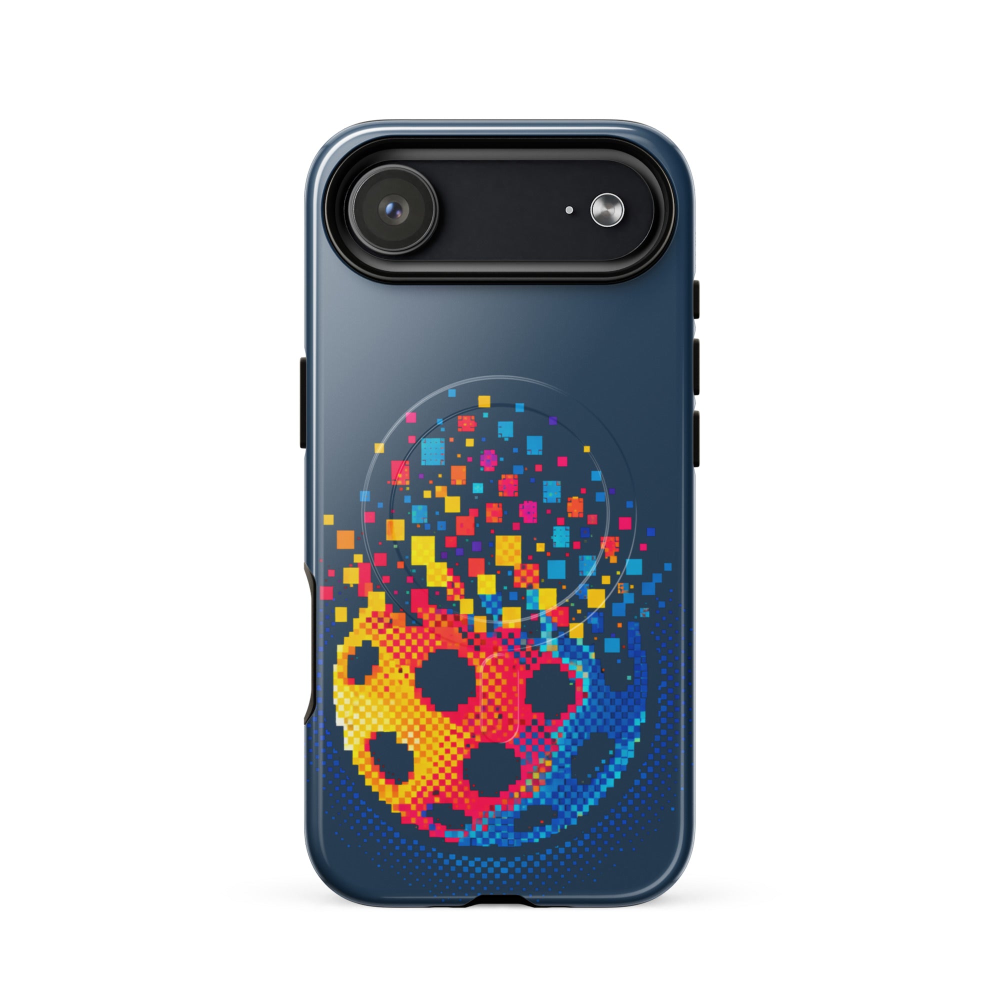 PeaMac Pickleball Tees Matrix Burst Pickleball Case for iPhone 17 with MagSafe, glossy tough phone case with pickleball design.