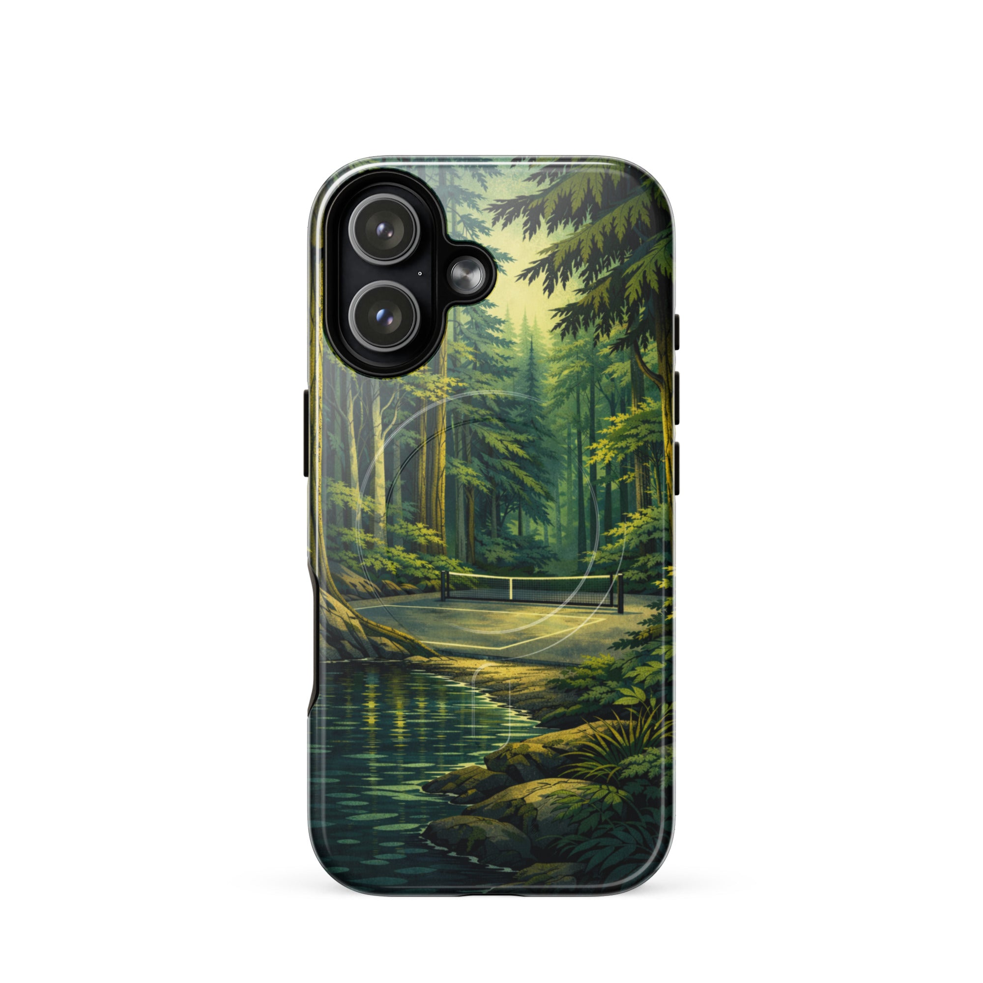 PeaMac Pickleball Hidden Forest MagSafe tough phone case for iPhone 17 with glossy finish and detailed pickleball-themed design