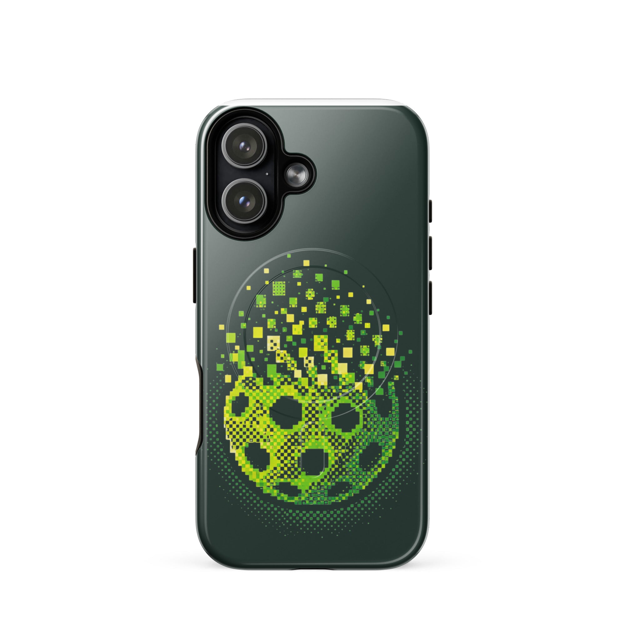 PeaMac Pickleball Matrix Burst Pickleball MagSafe tough phone case for iPhone 17 with glossy finish and colorful pickleball design.