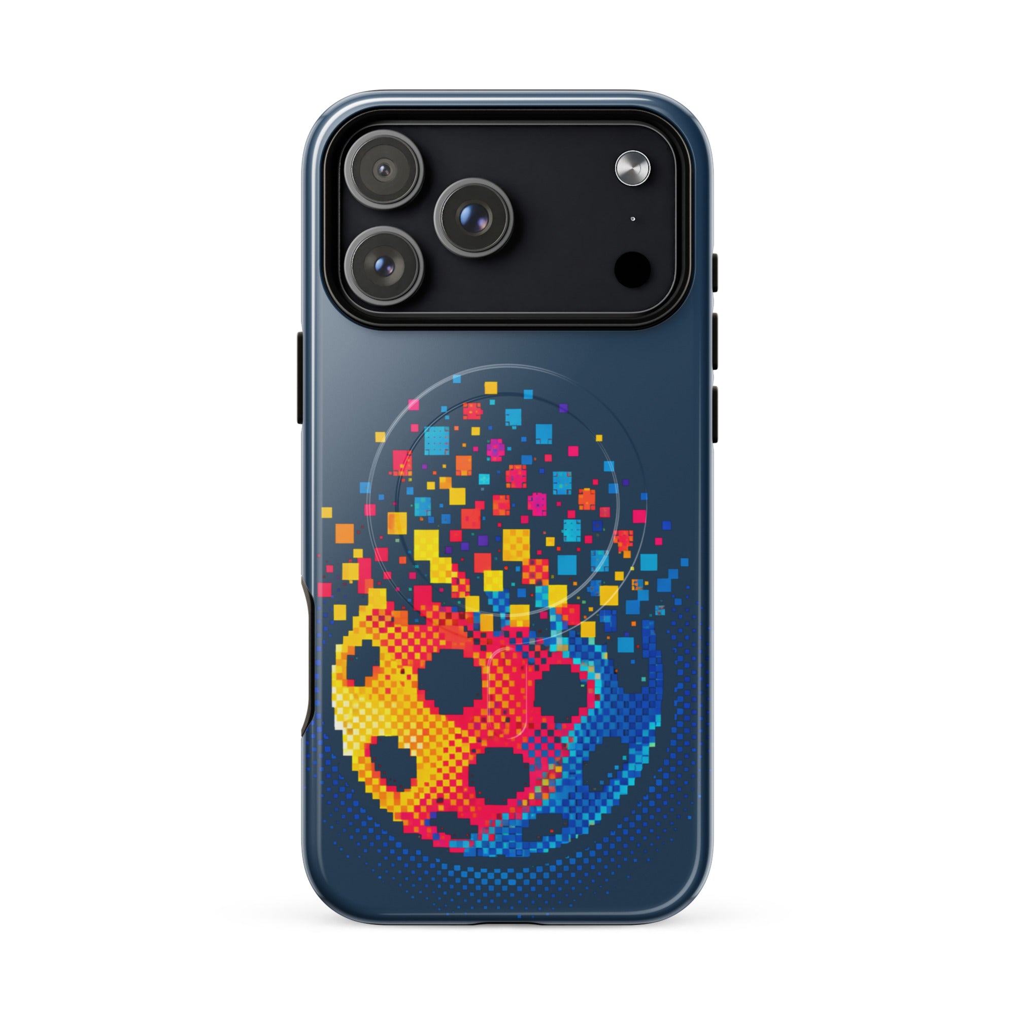 PeaMac Pickleball Tees Matrix Burst Pickleball Case for iPhone 17 Pro Max, glossy MagSafe tough phone case with pickleball design.