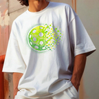 PeaMac Pickleball Tees Matrix Burst Pickleball T-Shirt featuring a retro court graphic in green, pixelated background design.