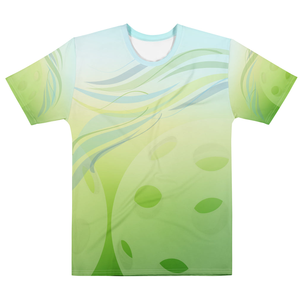 Unisex Summer Breeze pickleball t-shirt by PeaMac Tees, all-over wicking polyester crew neck t-shirt, front view.