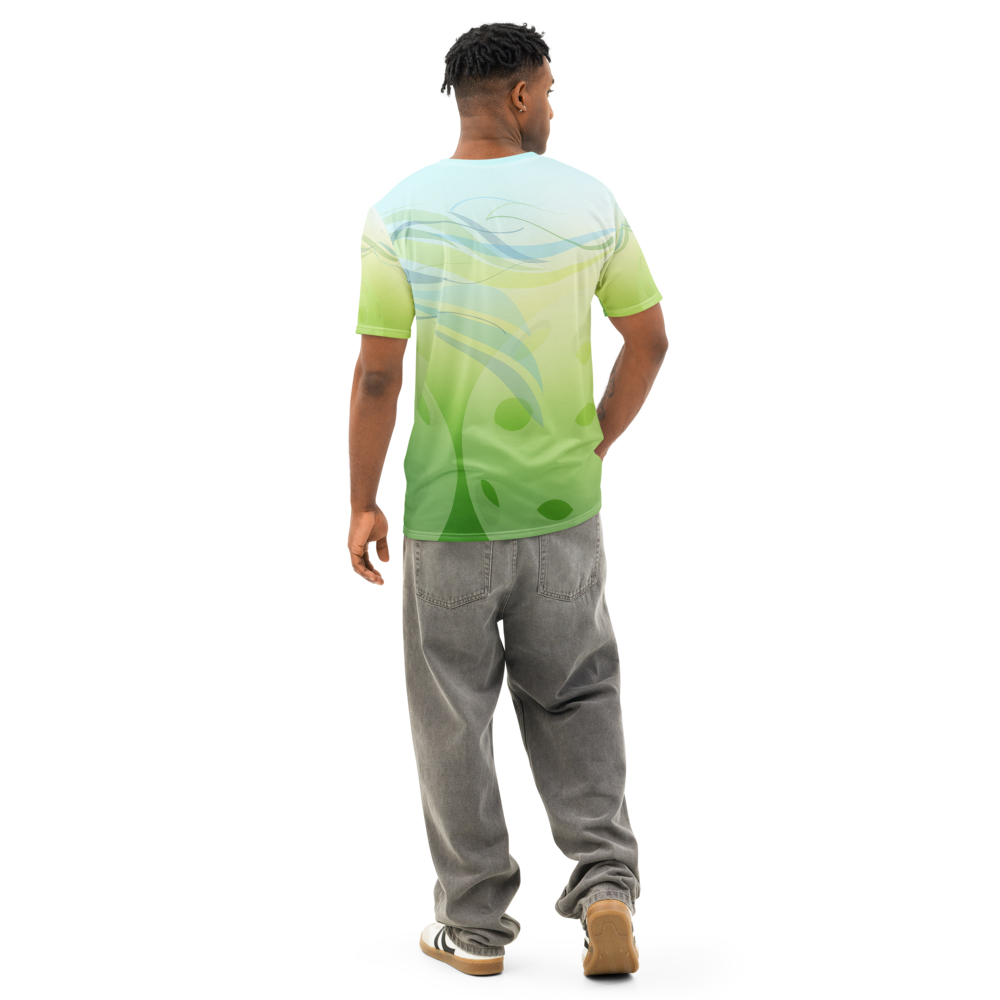 Unisex Summer Breeze pickleball t-shirt by PeaMac Tees, all-over wicking polyester crew neck t-shirt, back view.