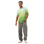 Unisex Summer Breeze pickleball t-shirt by PeaMac Tees, all-over wicking polyester crew neck t-shirt, front view.