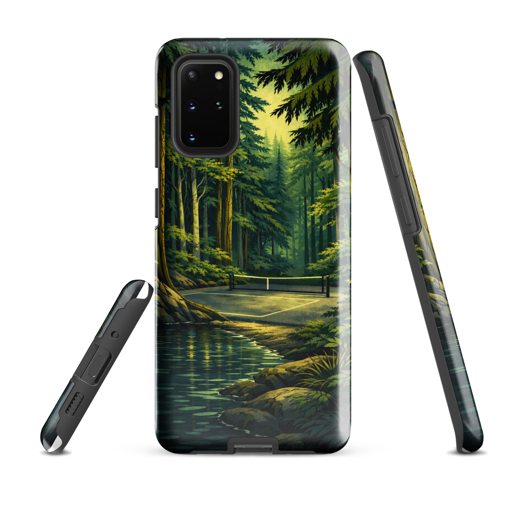 Tough Hidden Forest Pickleball phone case for Samsung Galaxy S20 Plus, glossy protective cover with forest design by PeaMac Pickleball Tees
