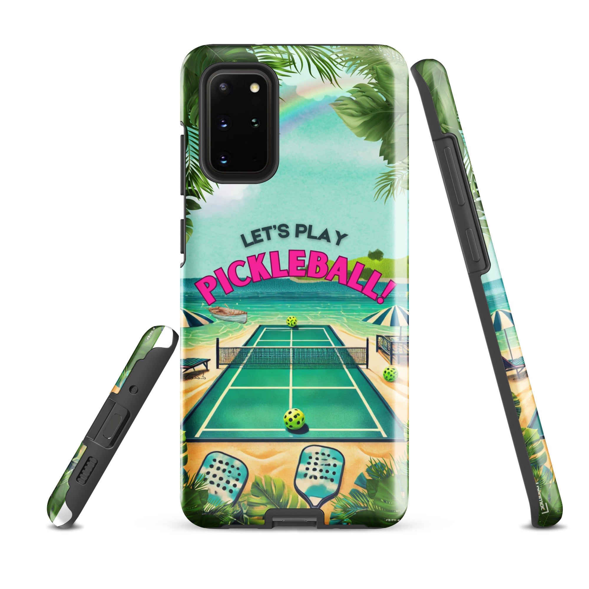 PeaMac Pickleball Tees Samsung Galaxy S20+ phone case with glossy finish, durable and protective for Samsung smartphones