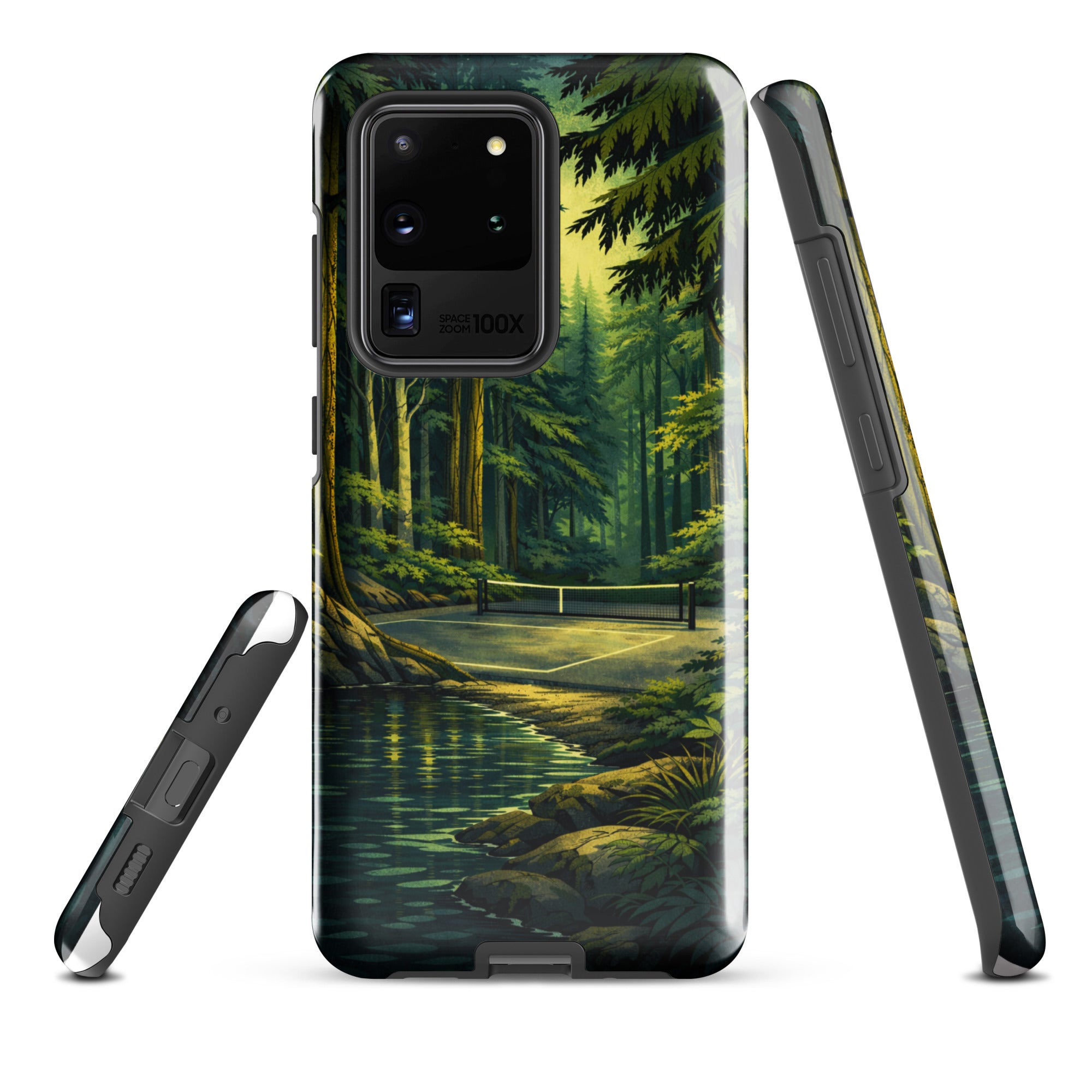 Tough Samsung Galaxy S20 Ultra phone case with Hidden Forest Pickleball design, glossy finish, by PeaMac Pickleball Tees