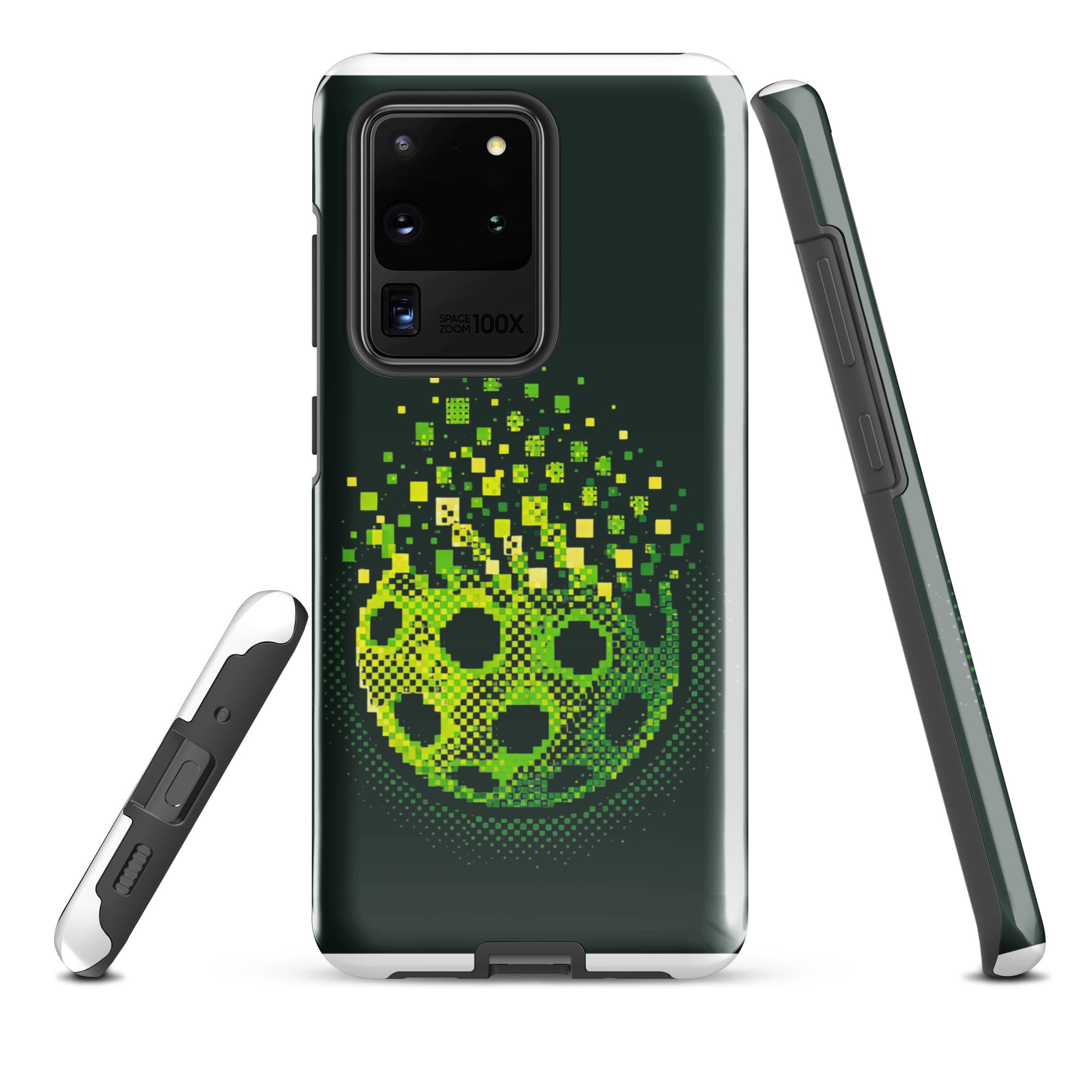 PeaMac Pickleball Matrix Burst Phone Case for Samsung Galaxy S20 Ultra, glossy tough protective cover with pickleball-themed design.