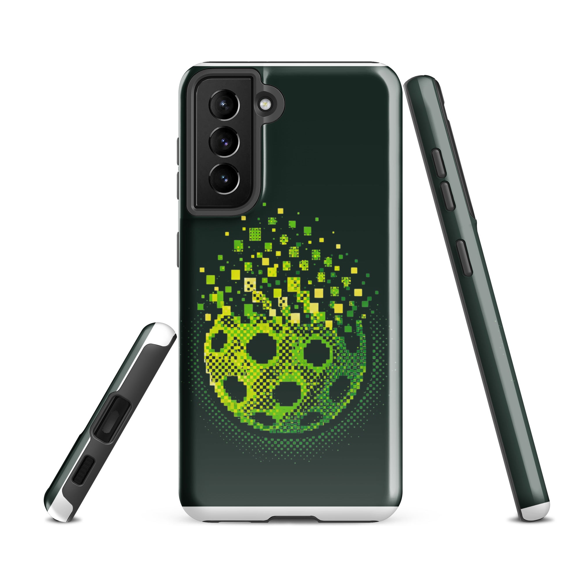 PeaMac Pickleball Matrix Burst tough phone case for Samsung Galaxy S21 FE, glossy finish, protective and stylish.