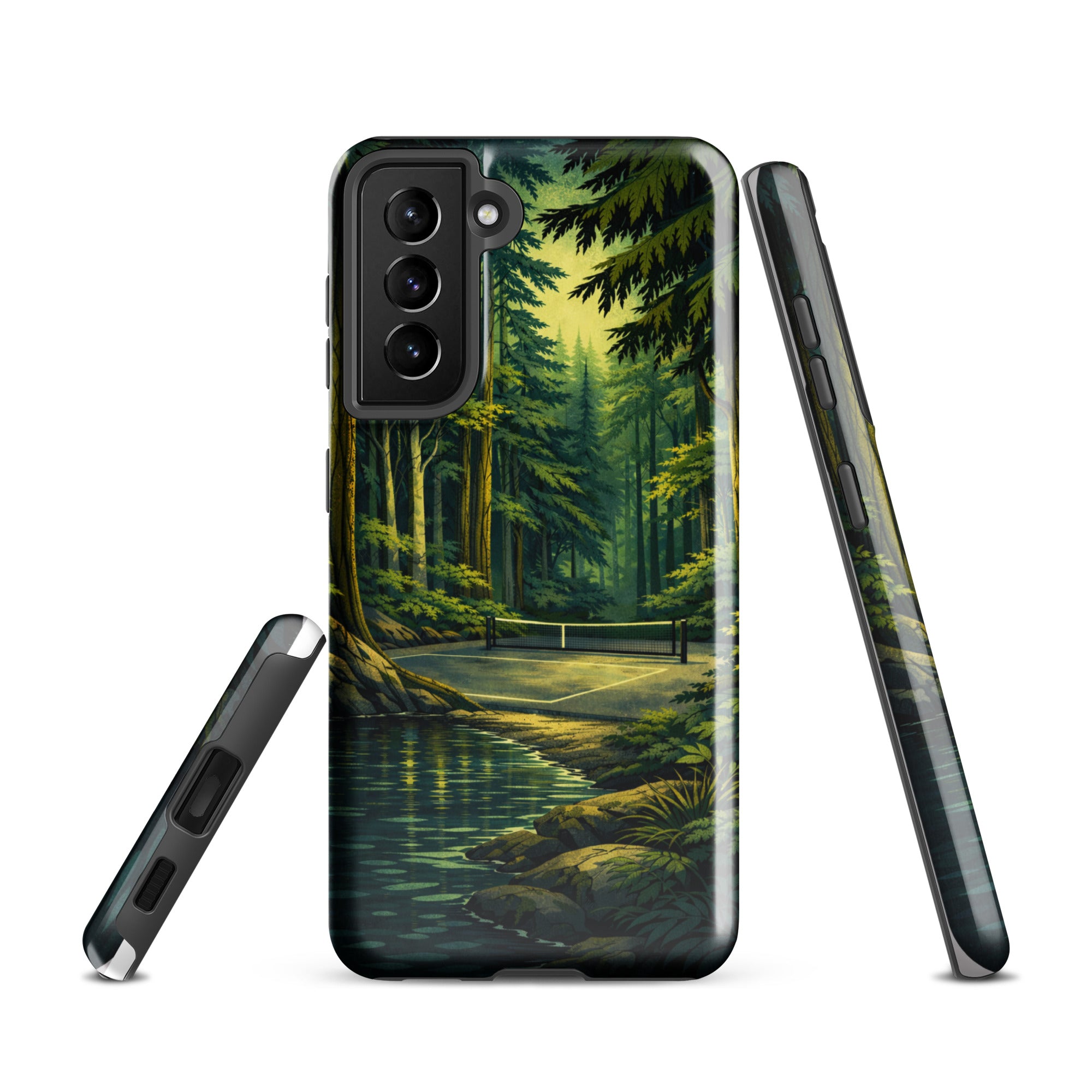 Glossy Samsung Galaxy S21 with PeaMac Pickleball Tees Hidden Forest Pickleball Phone Case, durable and protective for Samsung phones