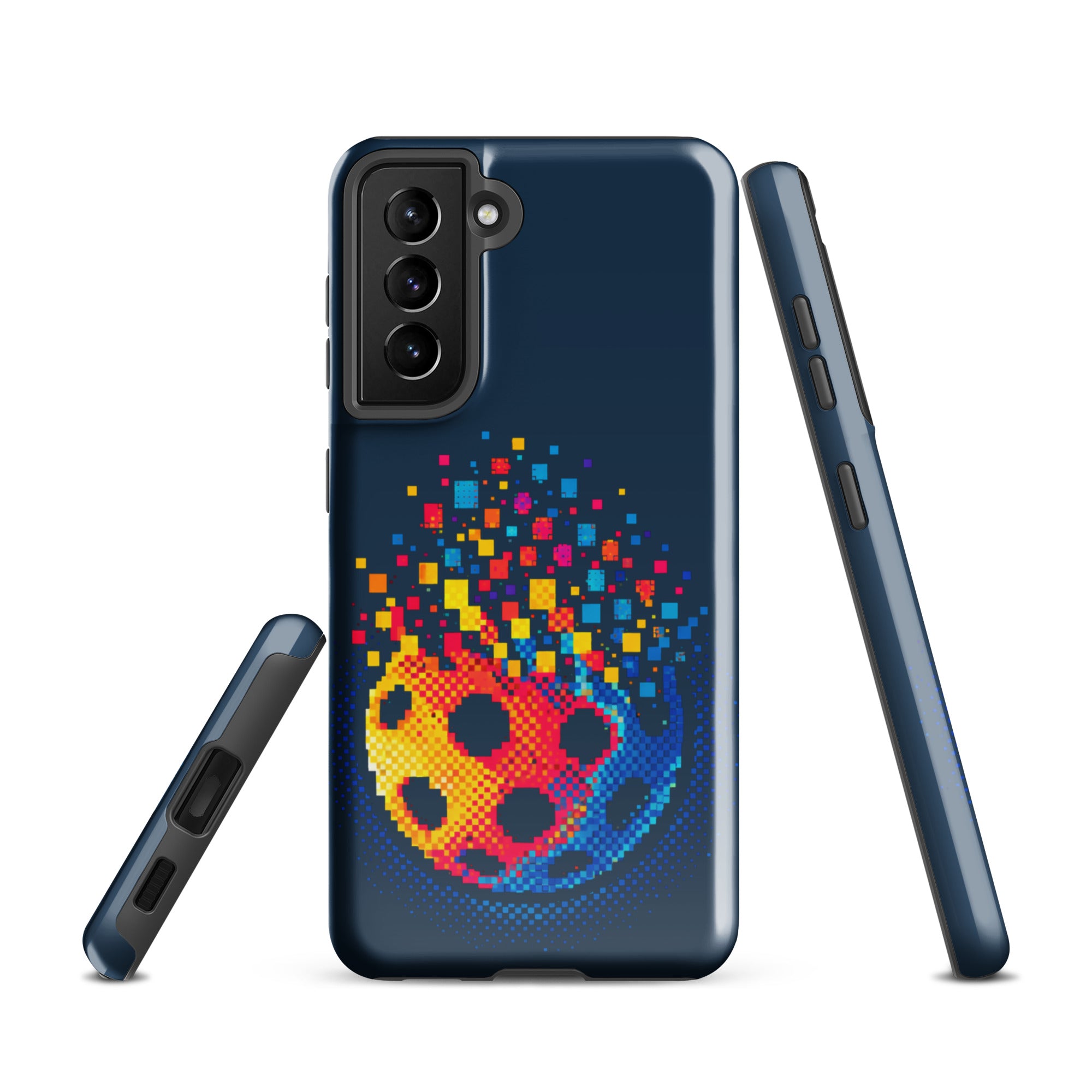 PeaMac Pickleball Burst Pickleball Phone Case for Samsung Galaxy S21, glossy tough protective case with pickleball design.