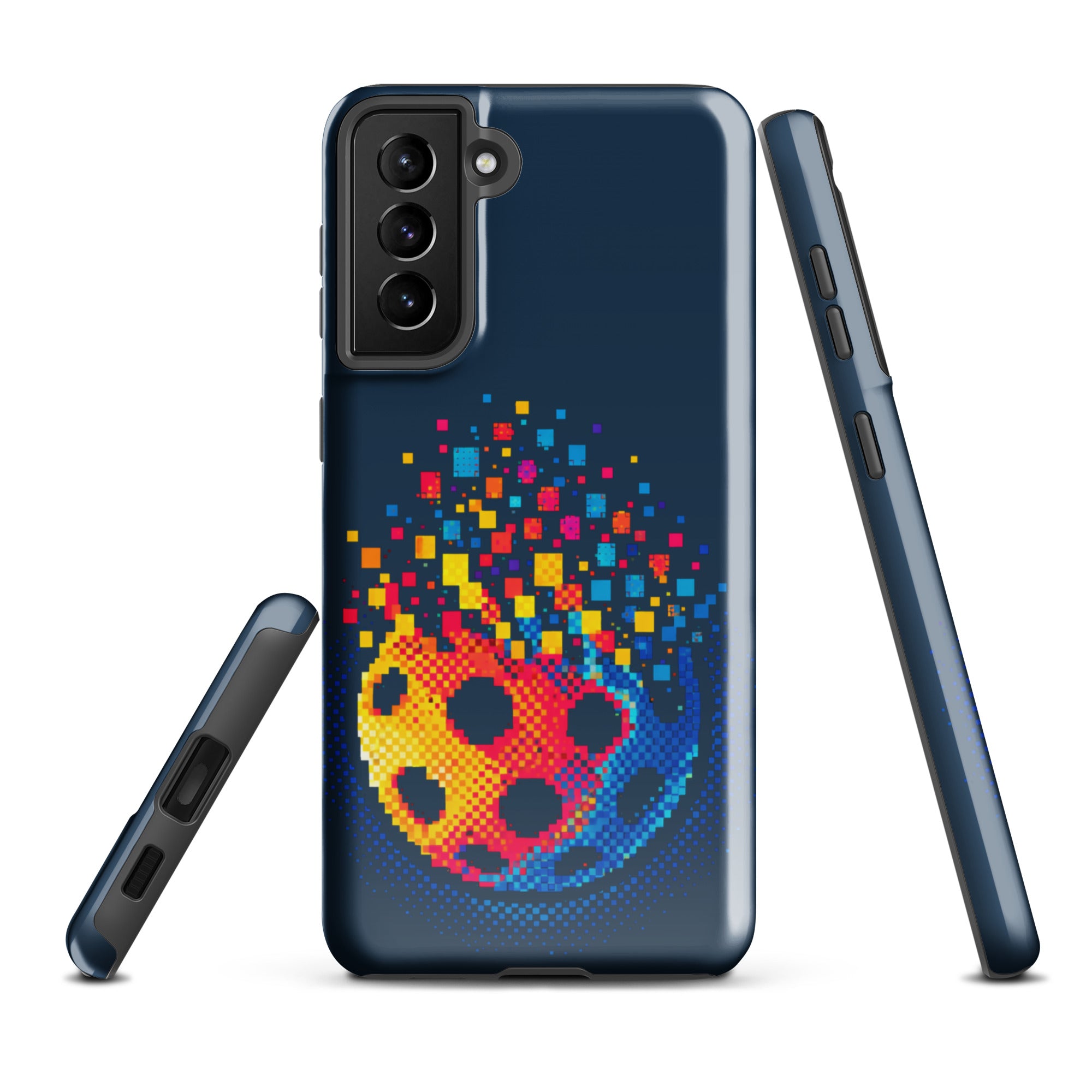 PeaMac Pickleball Matrix Burst Phone Case for Samsung Galaxy S21 Plus, glossy tough protective cover with pickleball design.