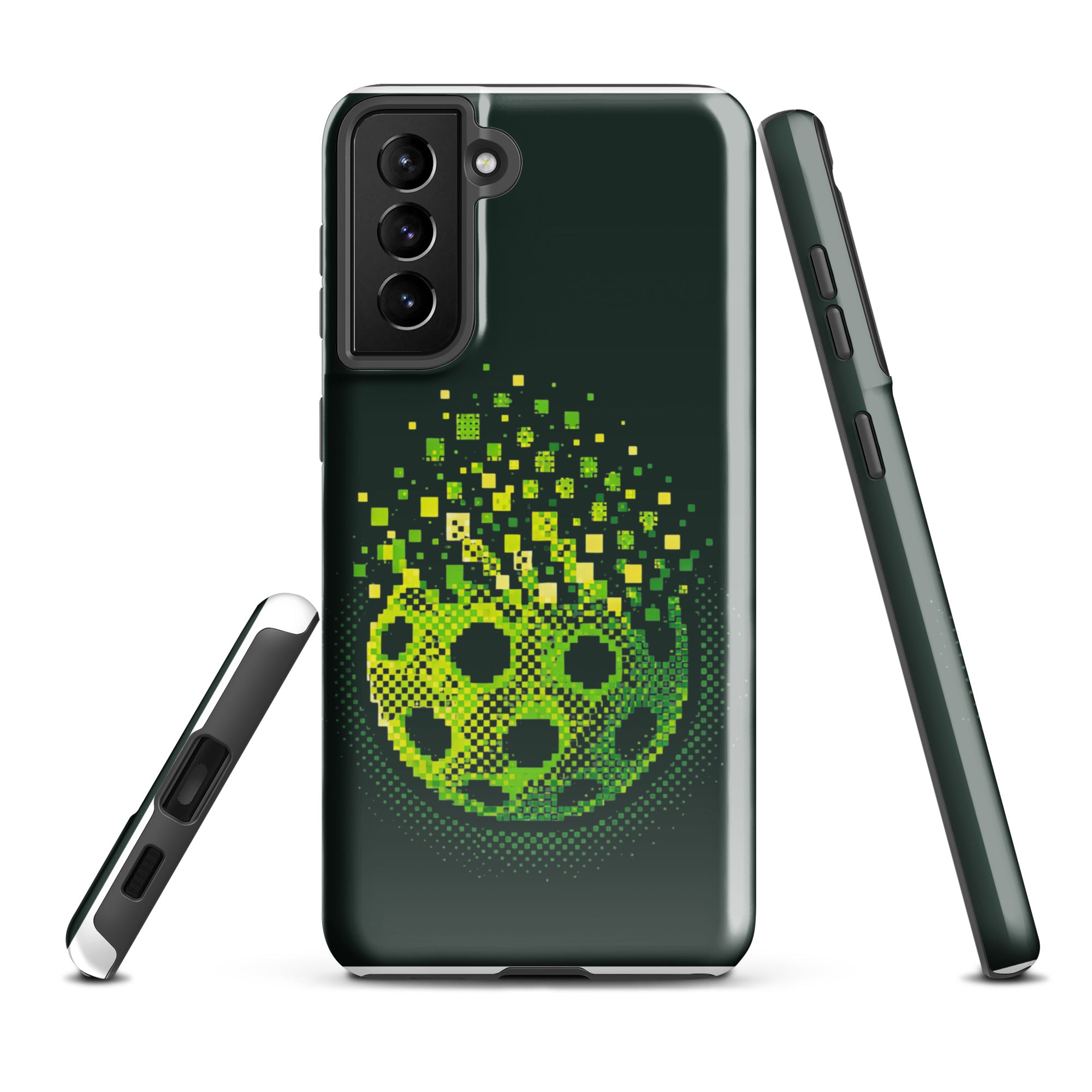 PeaMac Pickleball Matrix Burst tough phone case for Samsung Galaxy S21 Plus, glossy finish, protective and durable.