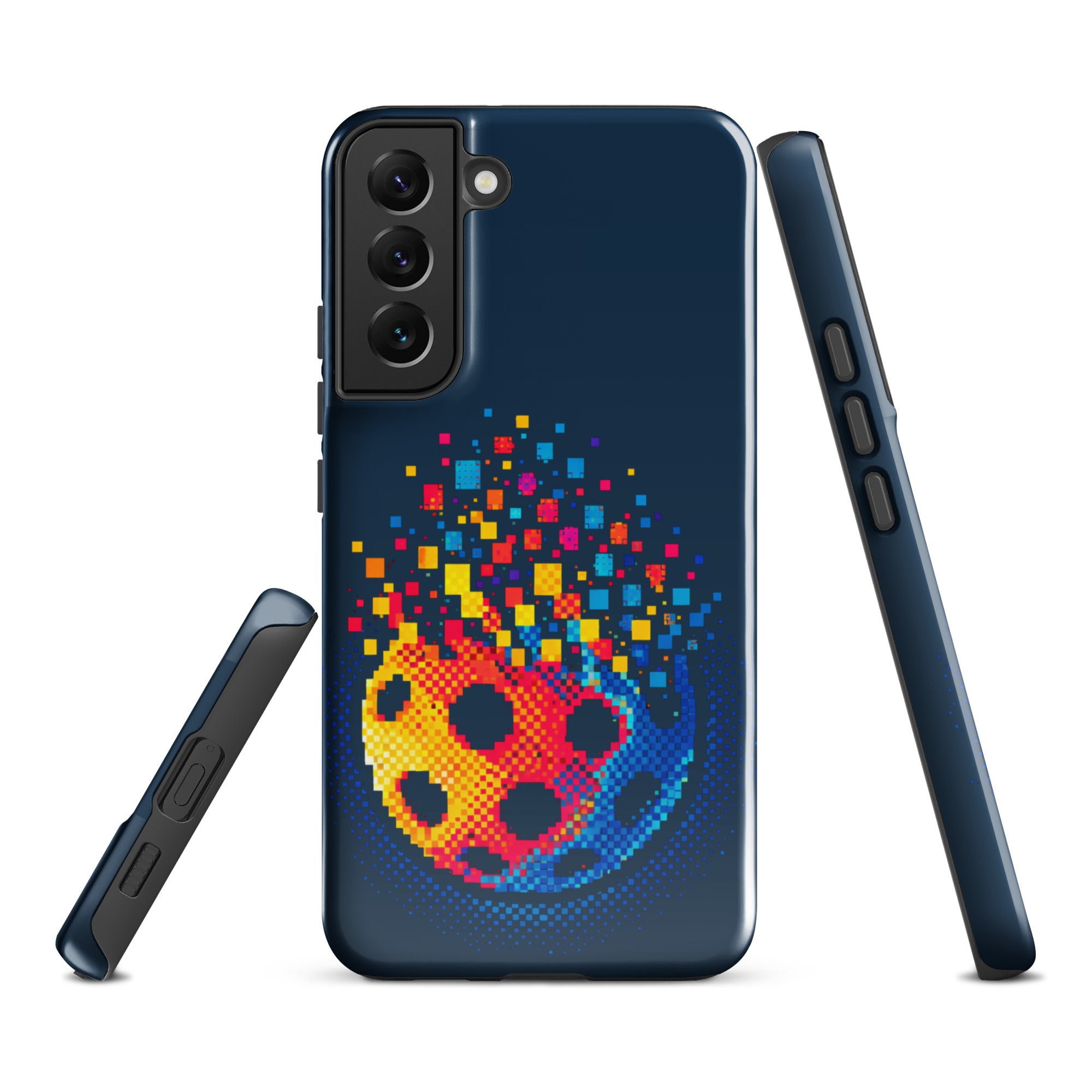 PeaMac Pickleball Burst Phone Case for Samsung Galaxy S22 Plus, glossy tough case with colorful pickleball design.