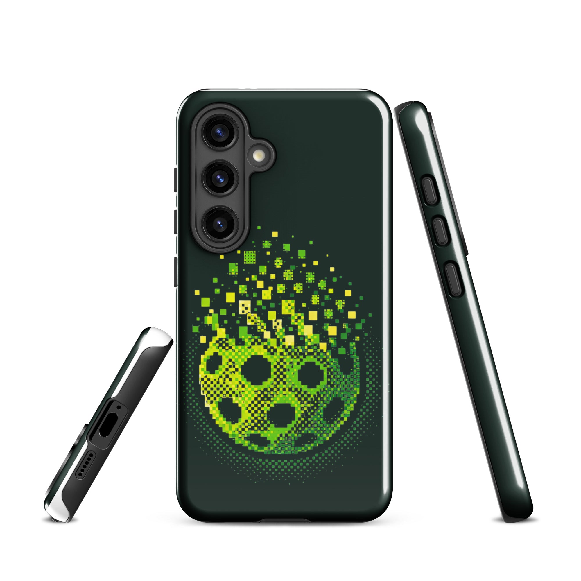 PeaMac Pickleball Matrix Burst Phone Case for Samsung Galaxy S24, glossy, durable protective cover with colorful pickleball design.
