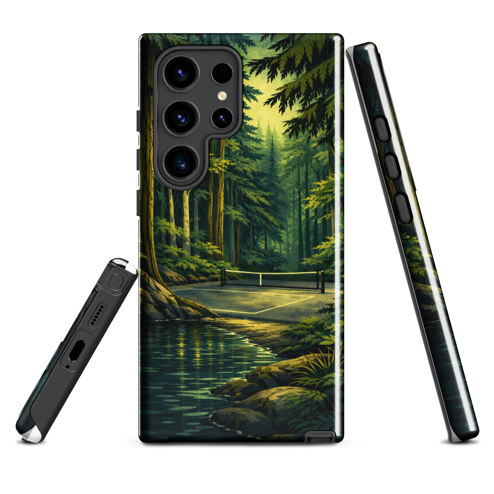 PeaMac Pickleball Hidden Forest phone case for Samsung Galaxy S24 Ultra, glossy tough protective cover with forest design.