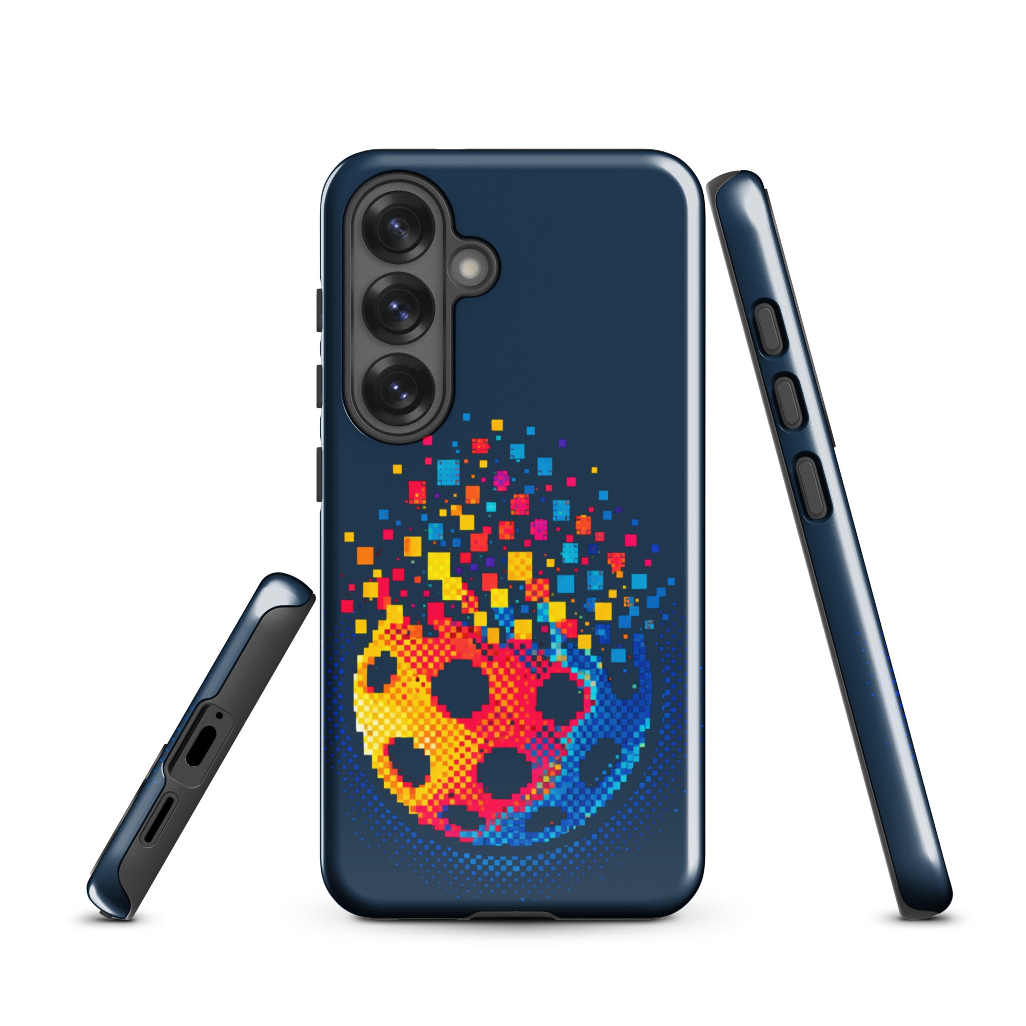 PeaMac Pickleball Matrix Burst tough phone case for Samsung Galaxy S25, glossy finish with vibrant pickleball design.