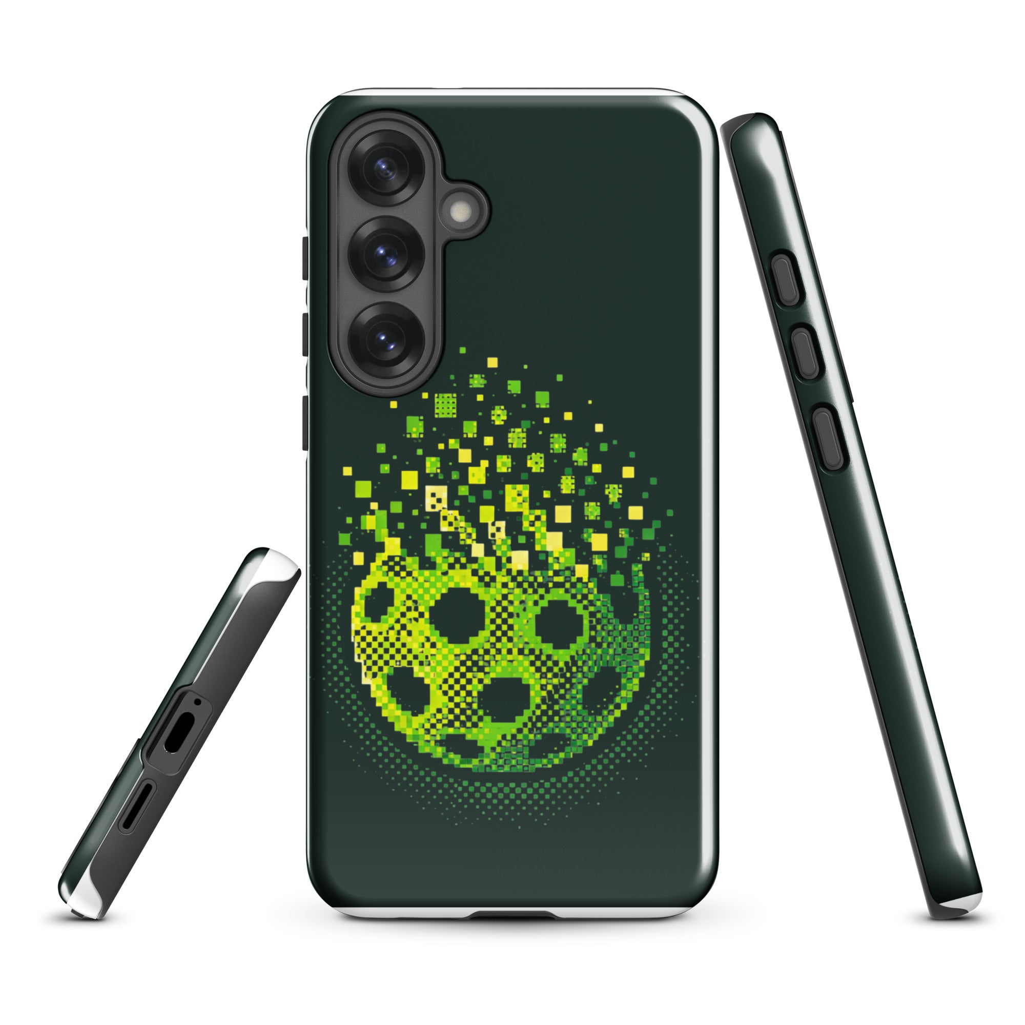 PeaMac Pickleball Matrix Burst phone case for Samsung Galaxy S25 Plus, glossy tough case with pickleball-themed design.