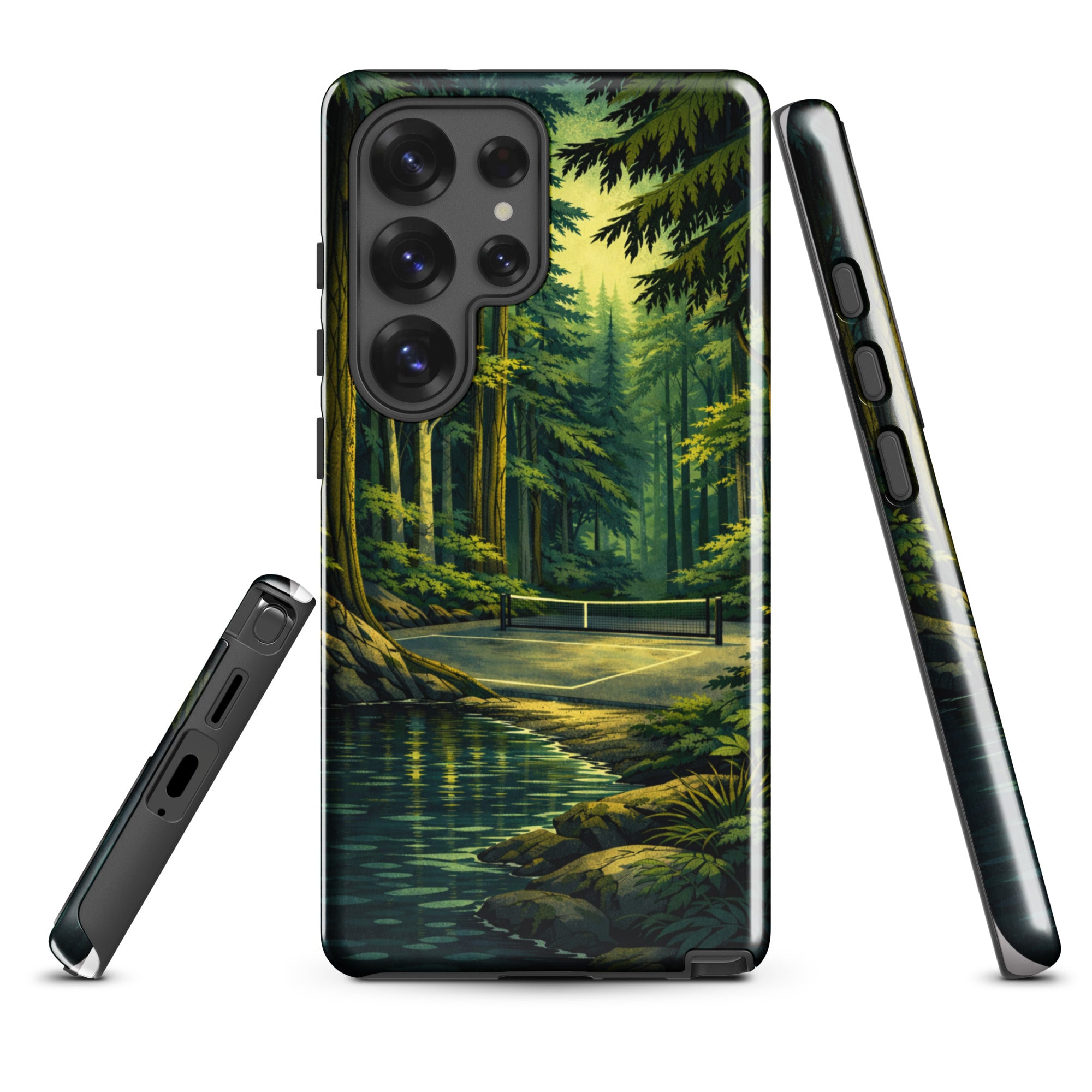 Tough Hidden Forest Pickleball phone case for Samsung Galaxy S25 Ultra, glossy finish, protective and stylish by PeaMac Pickleball Tees
