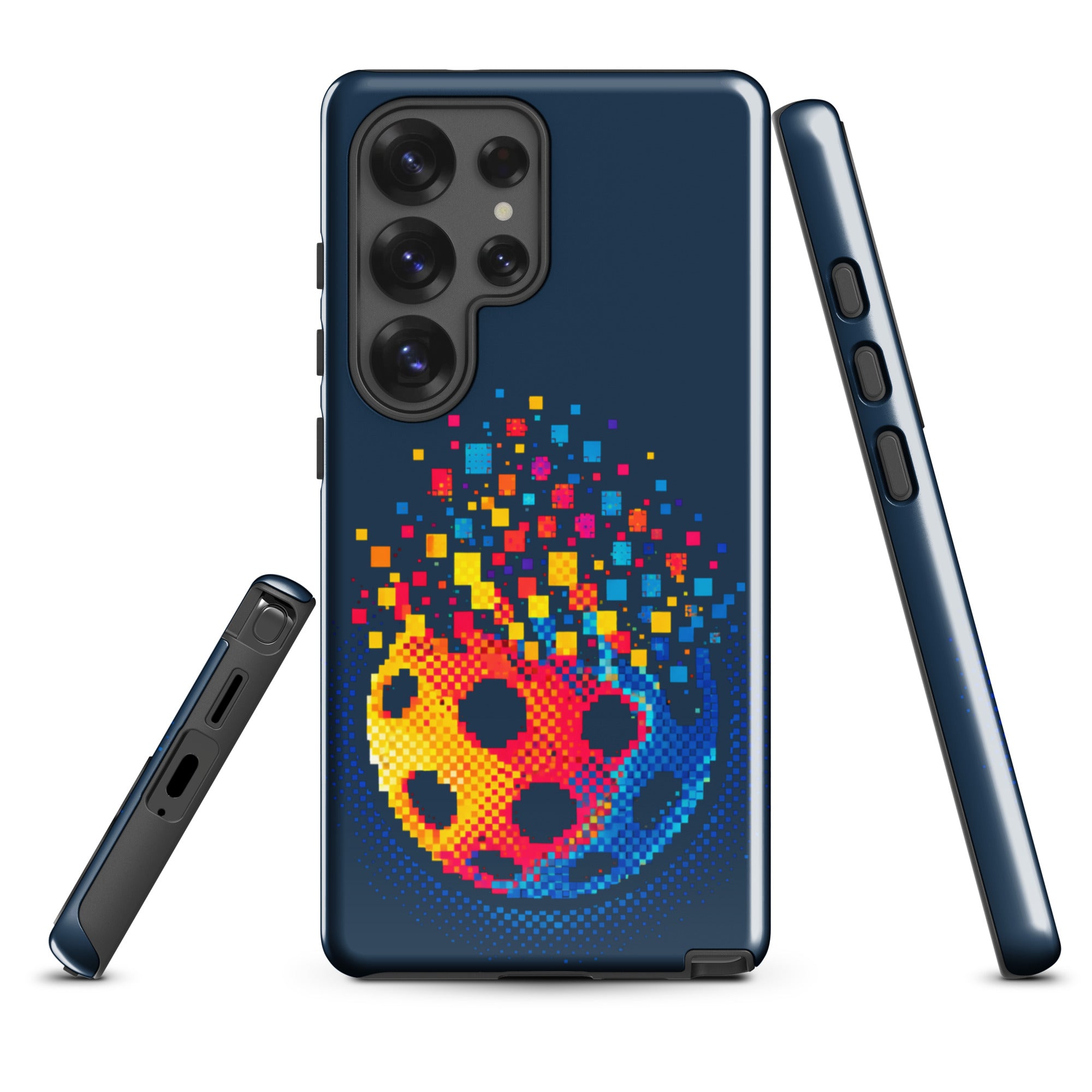 PeaMac Pickleball Matrix Burst phone case for Samsung Galaxy S25 Ultra, glossy tough protective cover with vibrant pickleball design.