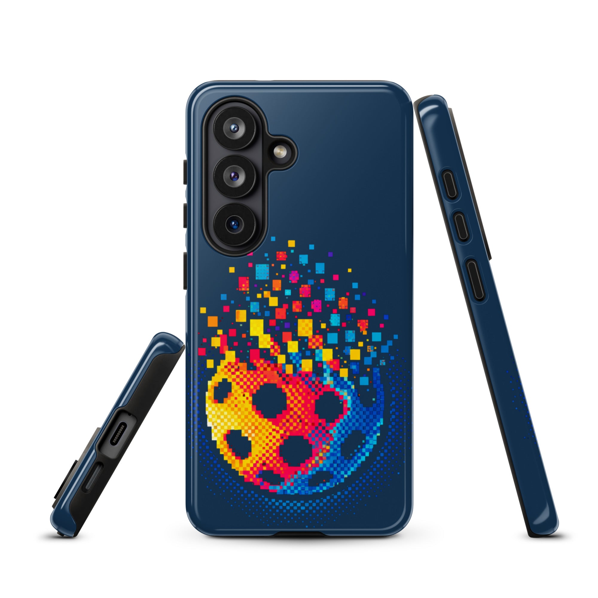 PeaMac Pickleball Matrix Burst phone case for Samsung Galaxy S26, glossy tough protective cover with colorful pickleball design.