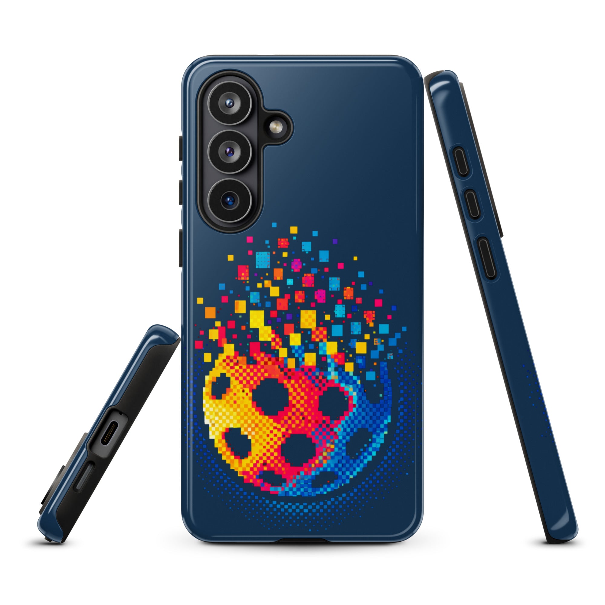 PeaMac Pickleball Matrix Burst Phone Case for Samsung Galaxy S26 Plus, glossy tough case with vibrant pickleball design.