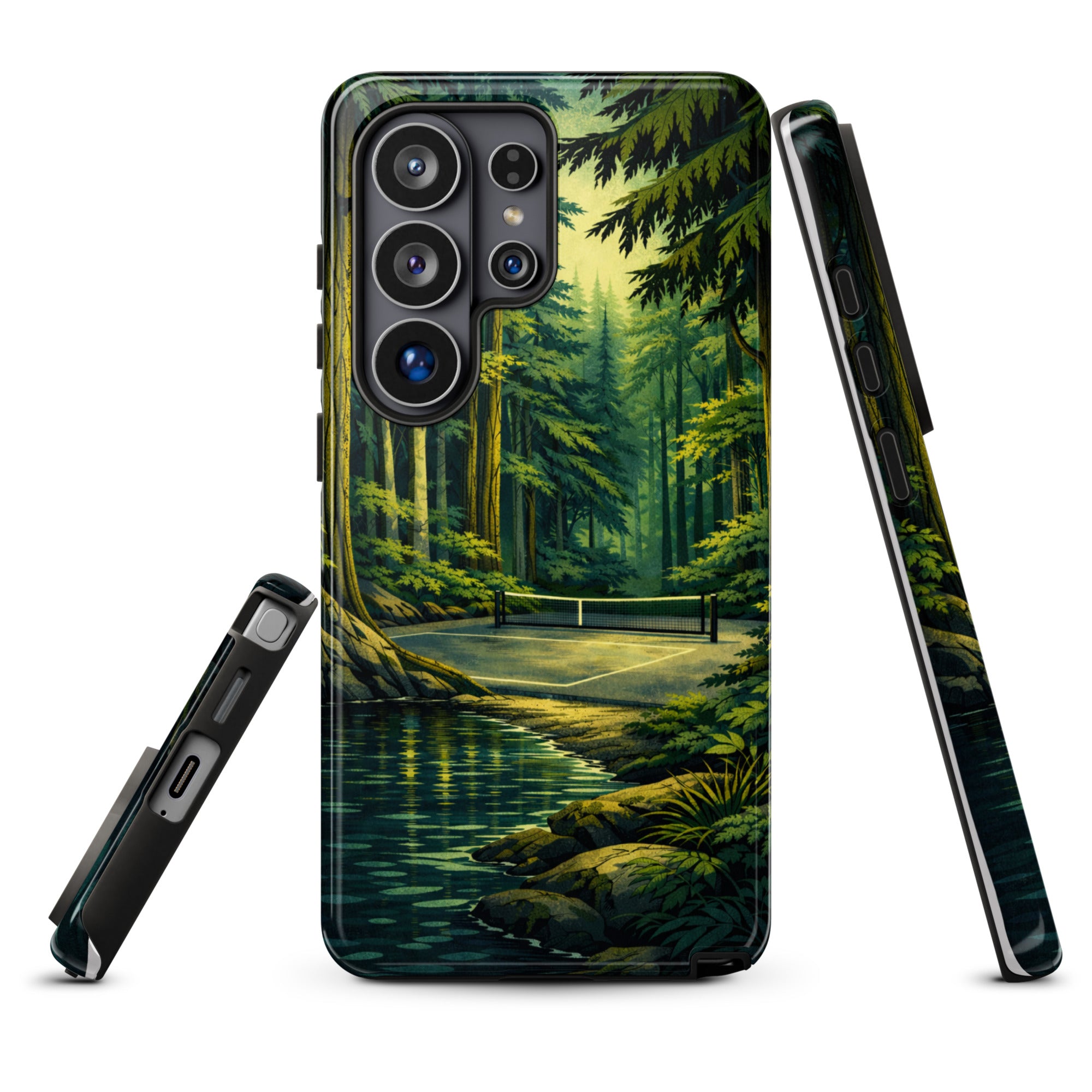 Tough Hidden Forest Pickleball phone case for Samsung Galaxy S26 Ultra, glossy finish, featuring a nature-inspired forest design.