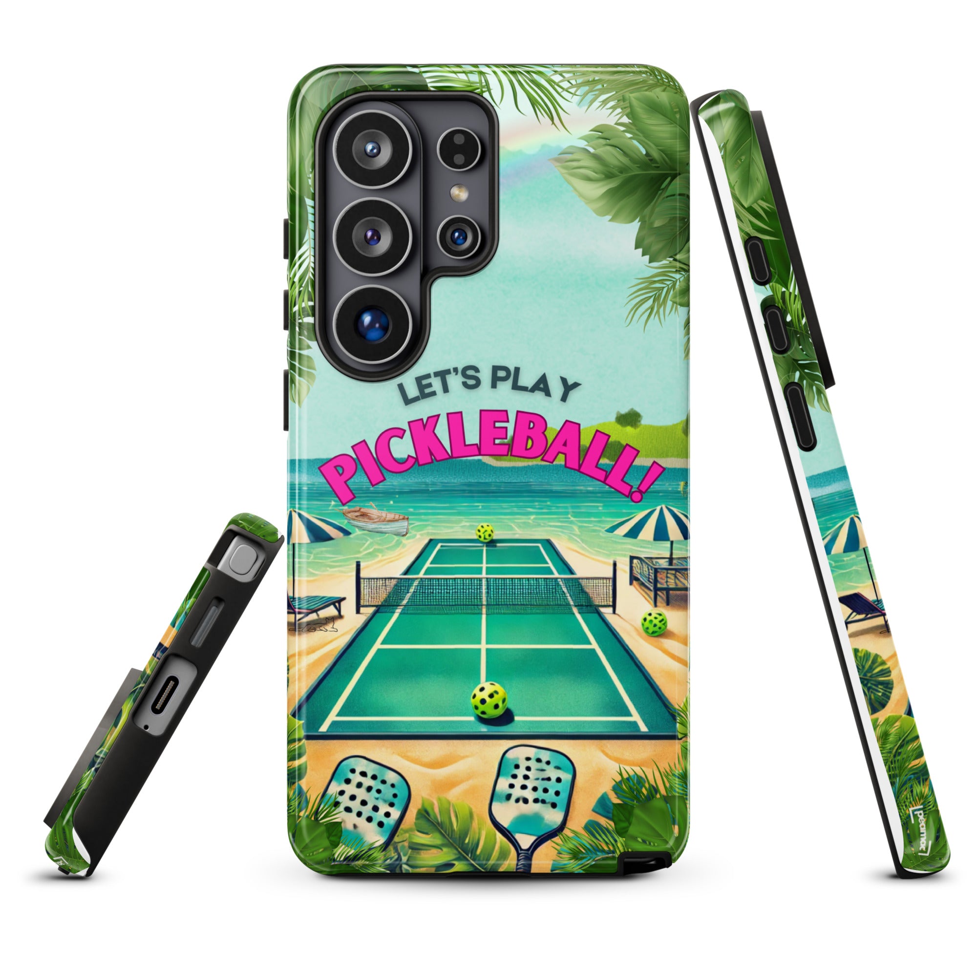 Tough glossy Samsung Galaxy S26 Ultra phone case with Pickleball design from PeaMac Pickleball Tees, provides durable protection.