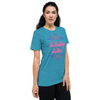 Pink Dinking Diva Pickleball Tee by PeaMac Pickleball Tees, unisex tri-blend athletic T-shirt shown from the right front.