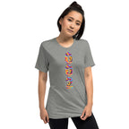 Unisex grey Pickleball T-shirt by PeaMac Pickleball Tees, premium tri-blend fabric with psychedelic design on front.