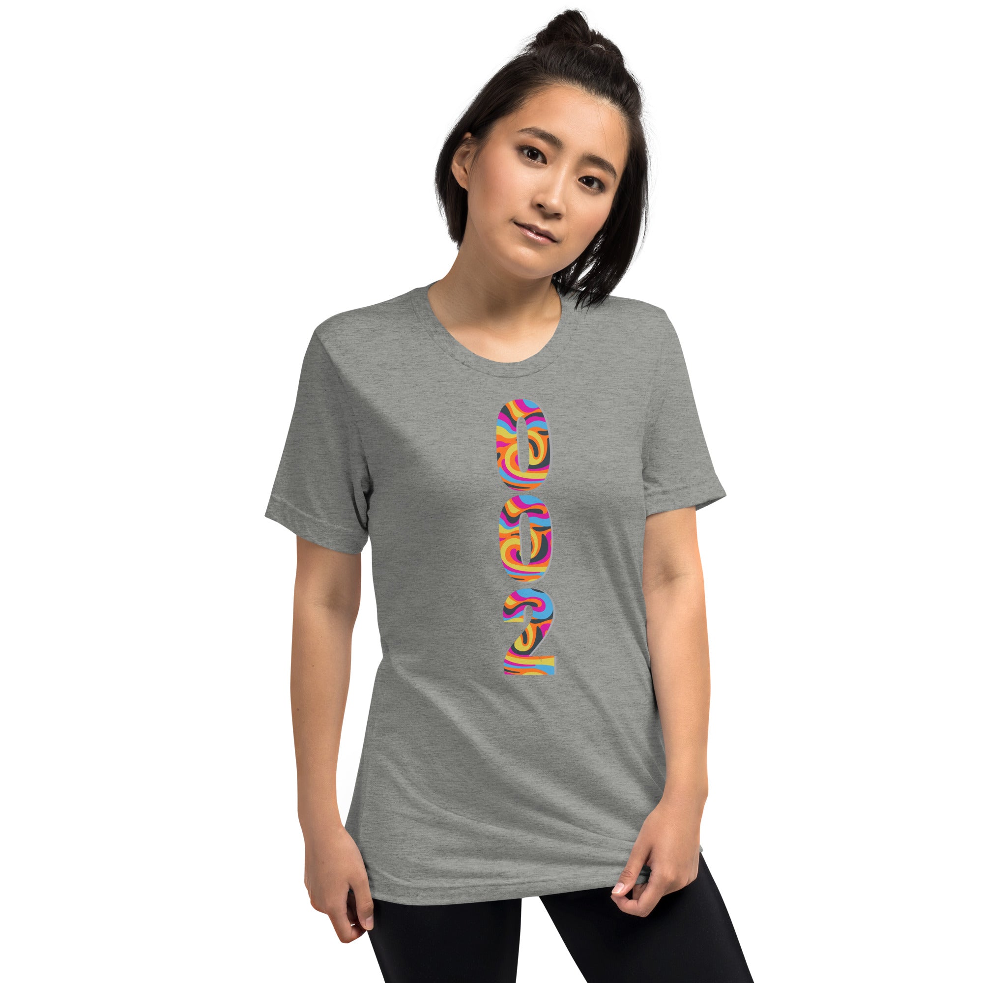 Unisex grey Pickleball T-shirt by PeaMac Pickleball Tees, premium tri-blend fabric with psychedelic design on front.