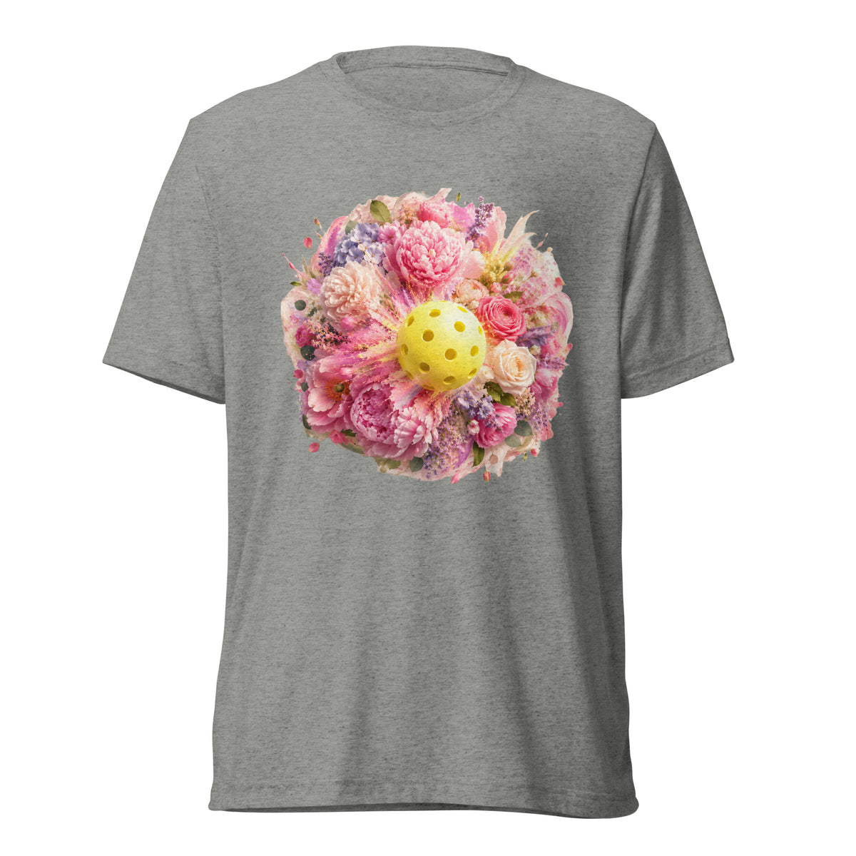 Peony Pickleball Tee - Premium Triblend T-Shirt - Athletic Grey colorway, front view
