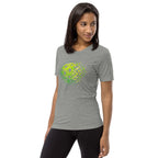 PeaMac Pickleball Tees Matrix Burst Pickleball T-Shirt in green, unisex tri-blend athletic grey fabric, left-front graphic.