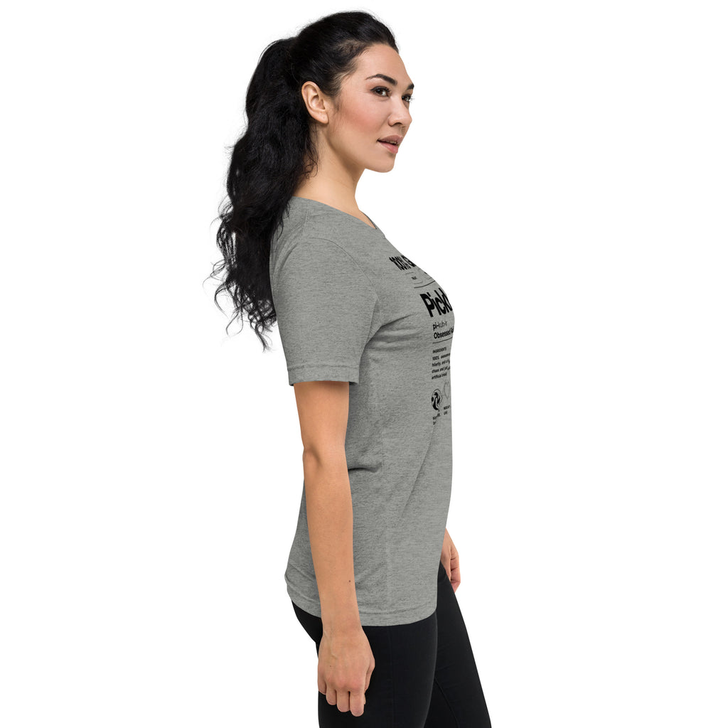 Women's Pickler Funny Definitions T-Shirt by PeaMac Pickleball Tees, lightweight tri-blend athletic grey tee with white text.