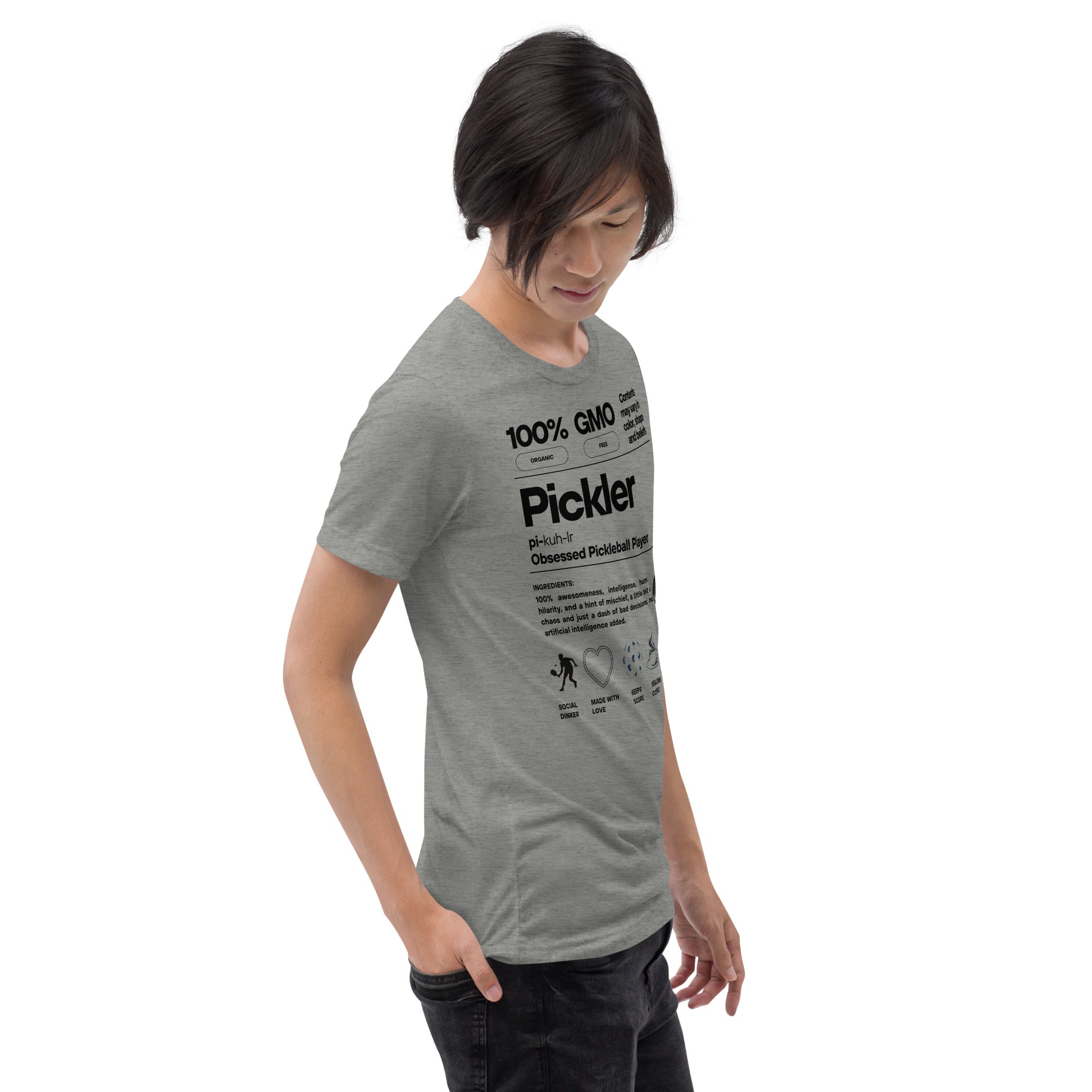 Unisex grey Pickler Funny Definitions T-shirt by PeaMac Pickleball Tees, featuring a comfortable tri-blend fabric and pickleball-inspired design.