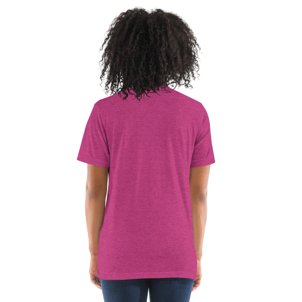 PeaMac Pickleball Tees unisex tri-blend performance T-shirt in berry with back design, perfect for pickleball players and fans.