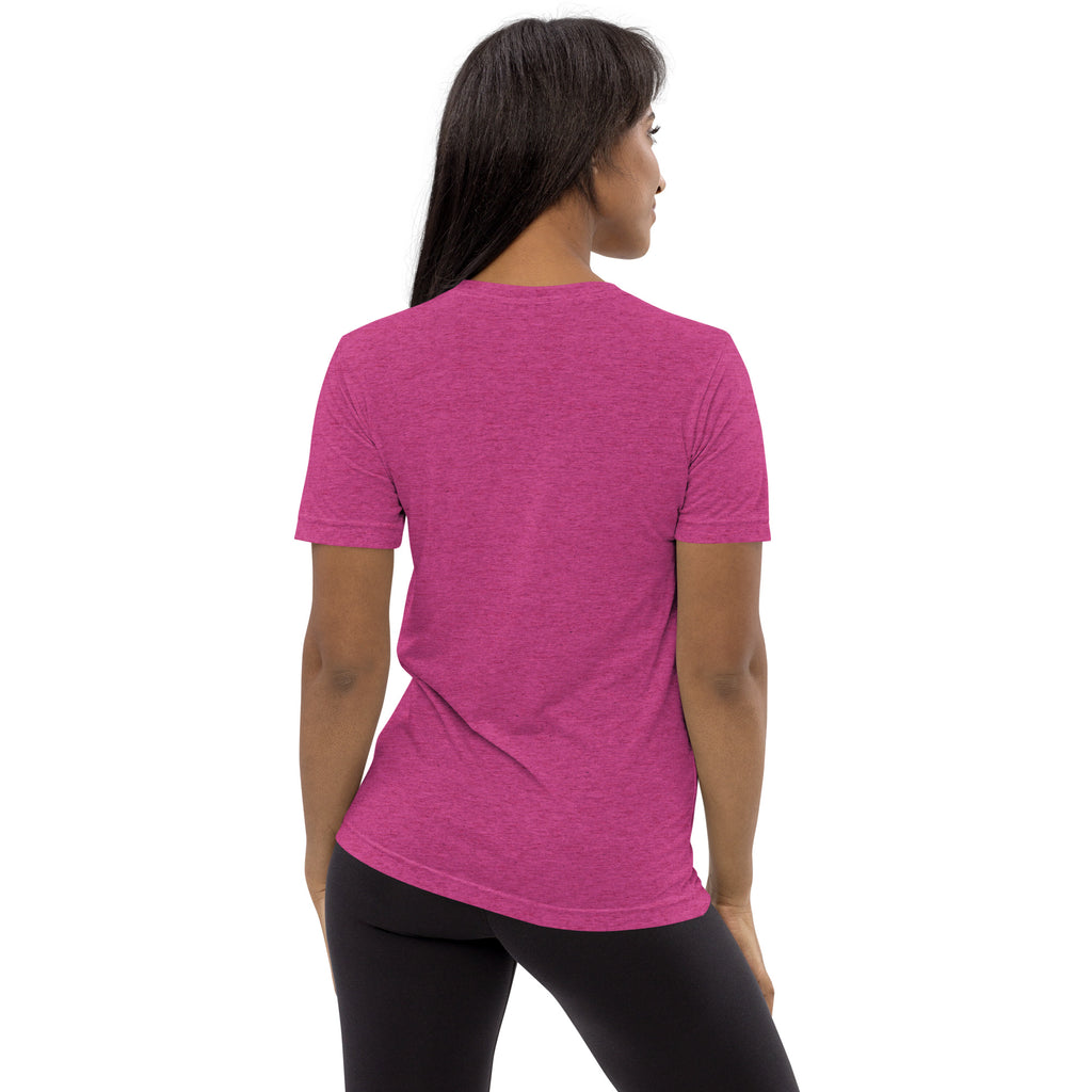 PeaMac Pickleball T-Shirt, unisex tri-blend performance tee in berry color with back design, ideal for pickleball enthusiasts.