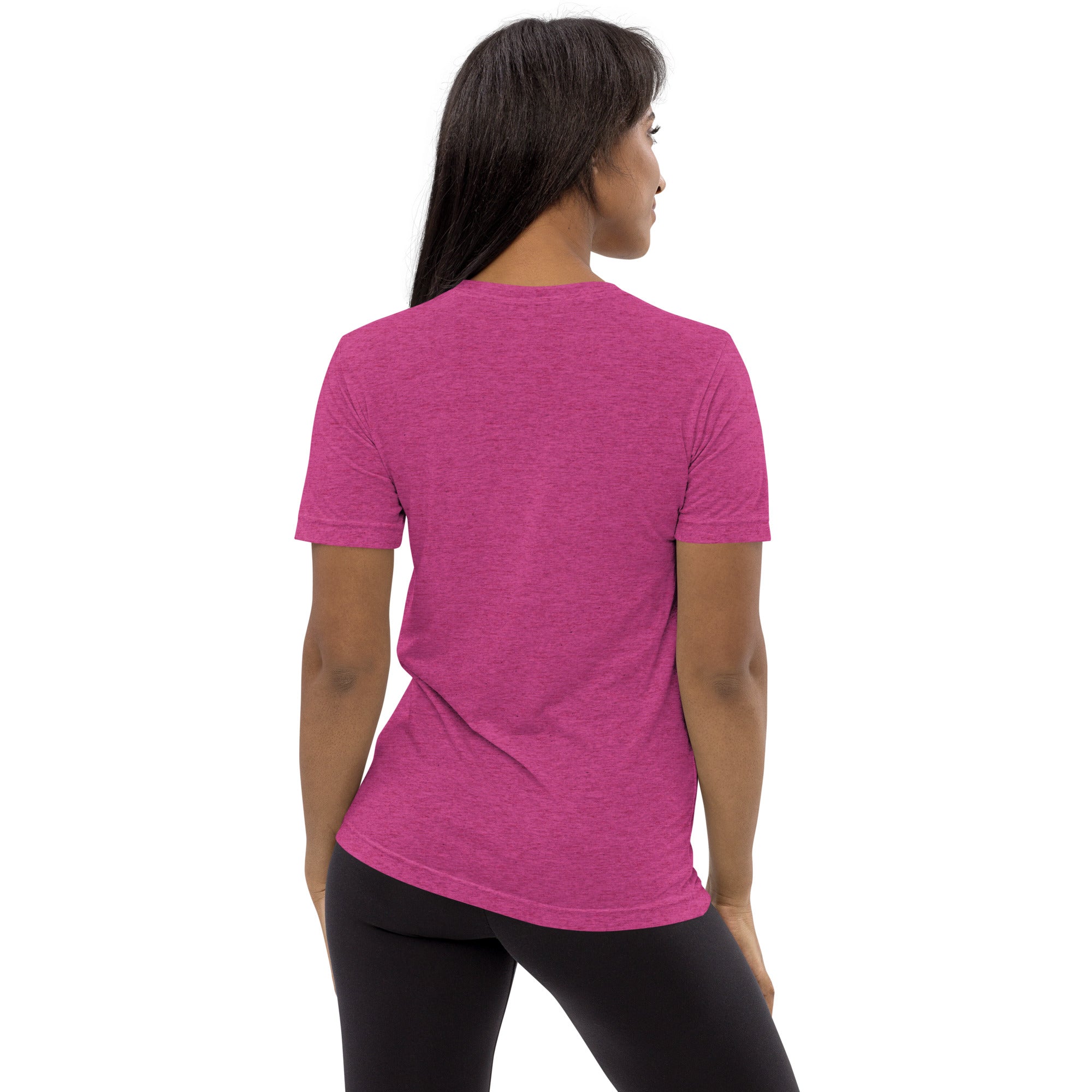 PeaMac Pickleball T-Shirt, unisex tri-blend performance tee in berry color with back design, ideal for pickleball enthusiasts.