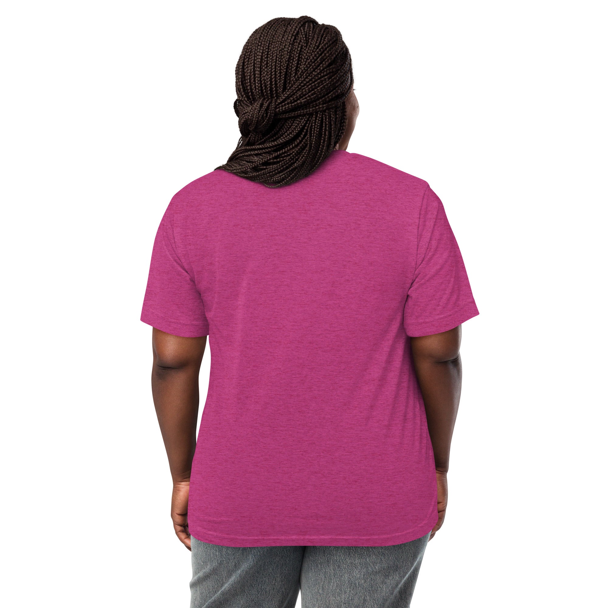 PeaMac Pickleball Tees unisex tri-blend T-shirt in berry with back design, featuring a comfortable performance fabric for pickleball players.