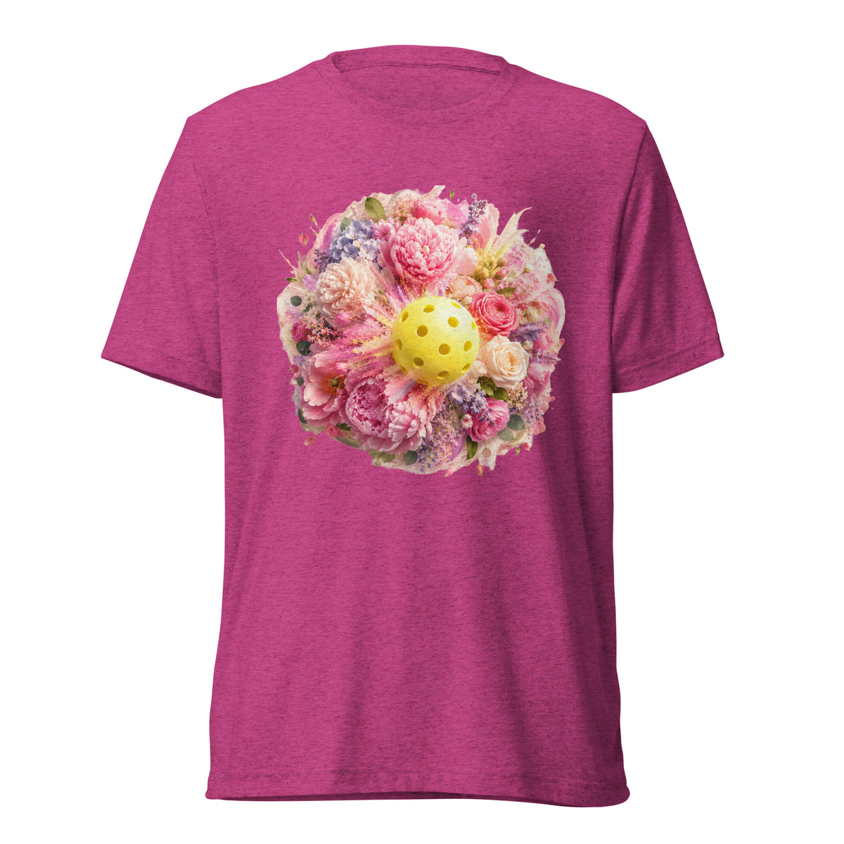 Peony Pickleball Tee - Premium Triblend T-Shirt - Berry colorway, front view