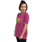 PeaMac Pickleball Tee, unisex tri-blend t-shirt with retro court graphic in green, front view, casual pickleball sportswear.