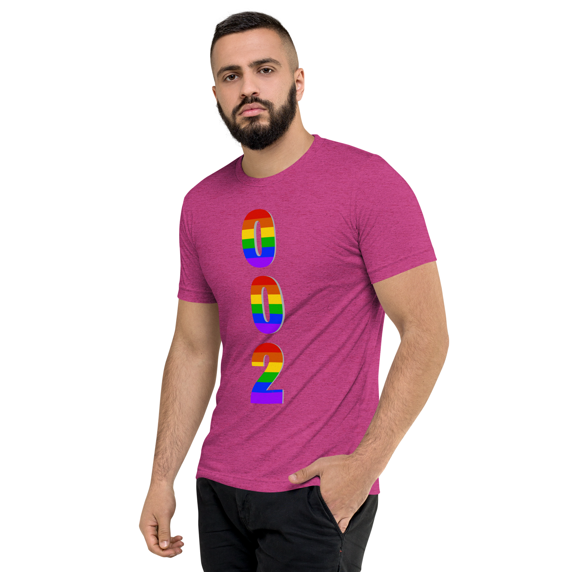 Unisex Berry Pickleball Pride T-Shirt by PeaMac Pickleball Tees, featuring a performance tri-blend fabric and LGBTQ2 design.