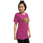 PeaMac Pickleball Tees unisex tri-blend green T-shirt with retro court graphic, right-front view, comfortable casual fit.