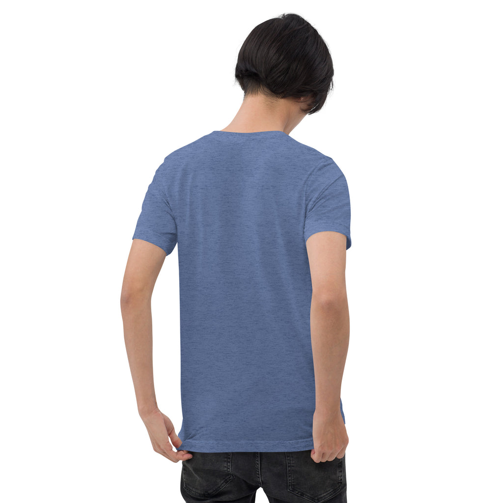 PeaMac Pickleball T-Shirt, unisex tri-blend performance tee in blue, featuring a back design, ideal for pickleball players.