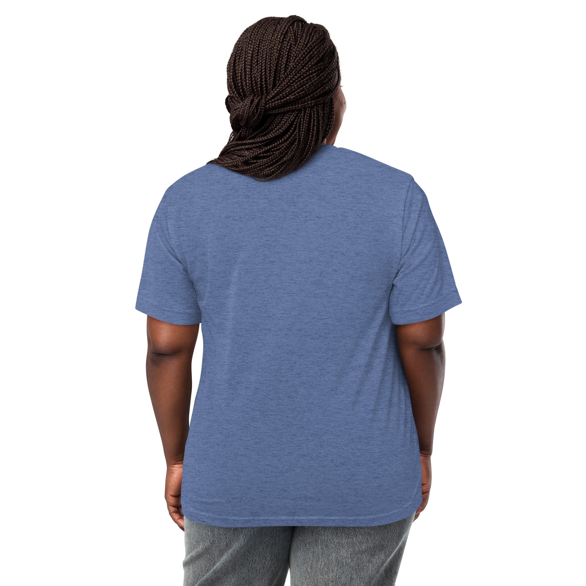 PeaMac Pickleball T-Shirt, unisex tri-blend performance tee in blue with back graphic, designed for pickleball players.