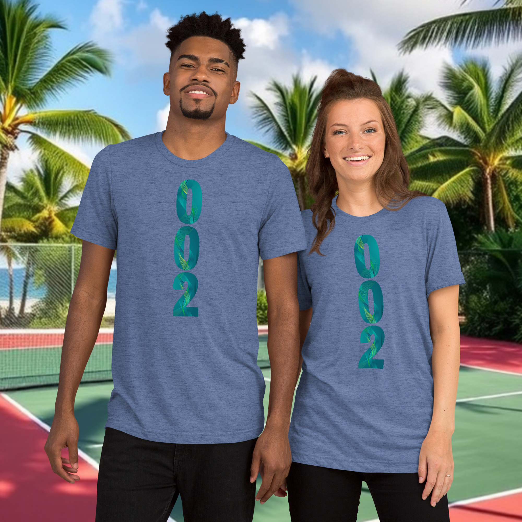 PeaMac Pickleball T-Shirt, unisex tri-blend performance tee in blue with pickleball graphic on front.
